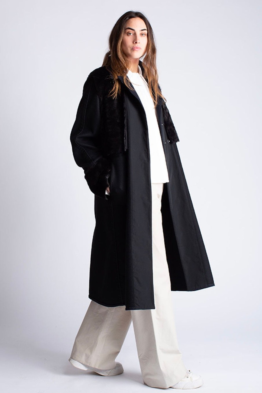 Women Francesca Marchisio Outerwear | Francesca Marchisio-Timeless Coat: Navy & Black