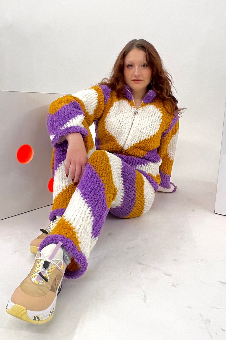 Women Marco Rambaldi Sweaters | Marco Rambaldi-Hearts Pile Knitted Sweatshirt: Purple & Mustard