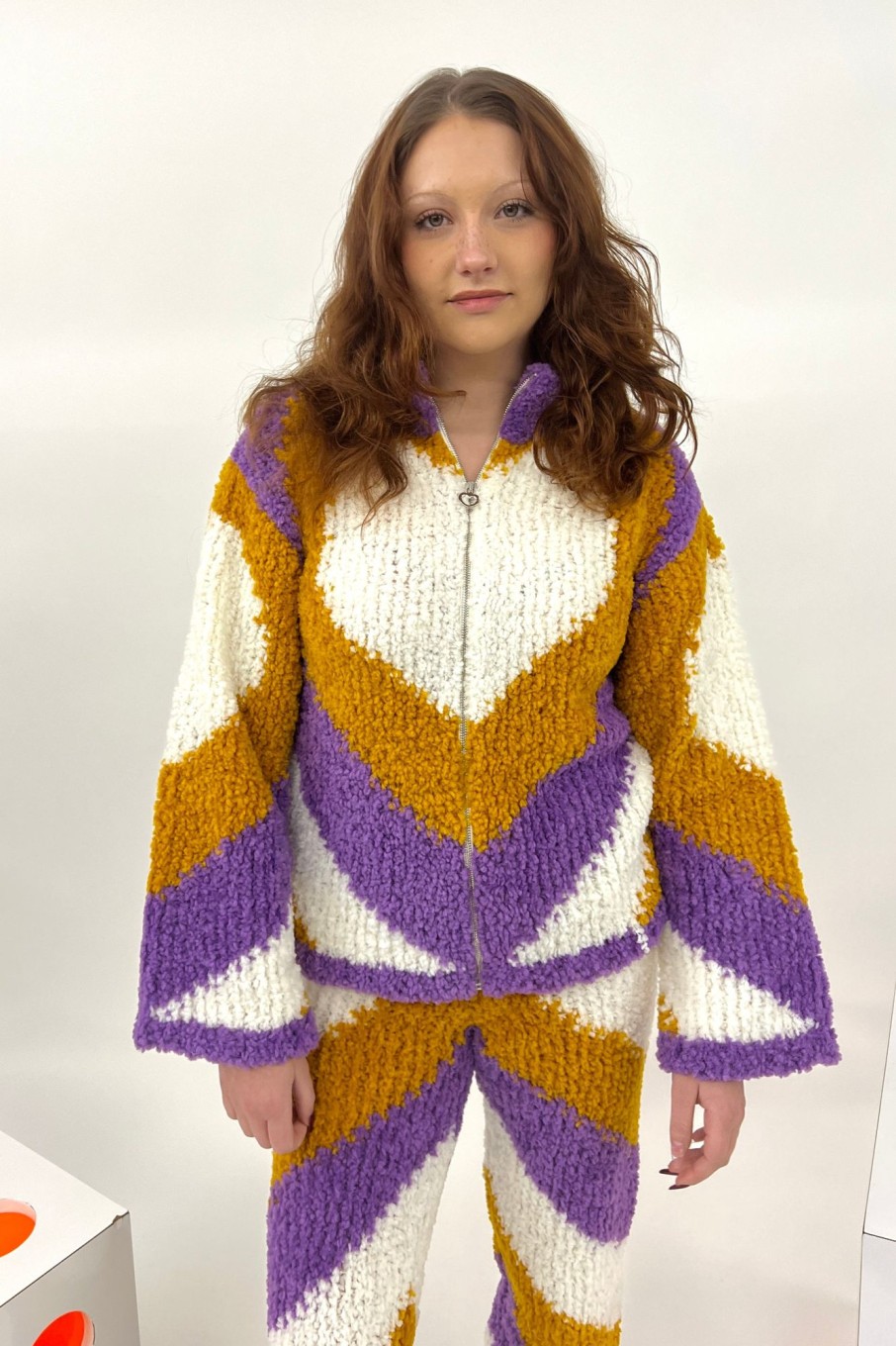 Women Marco Rambaldi Sweaters | Marco Rambaldi-Hearts Pile Knitted Sweatshirt: Purple & Mustard