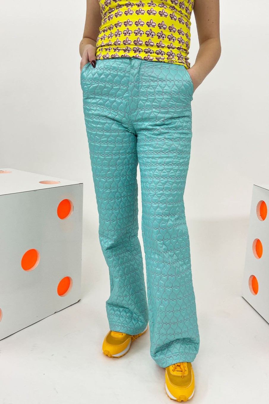 Women Marco Rambaldi Pants & Shorts | Marco Rambaldi-Quilted Hearts Trousers: Green