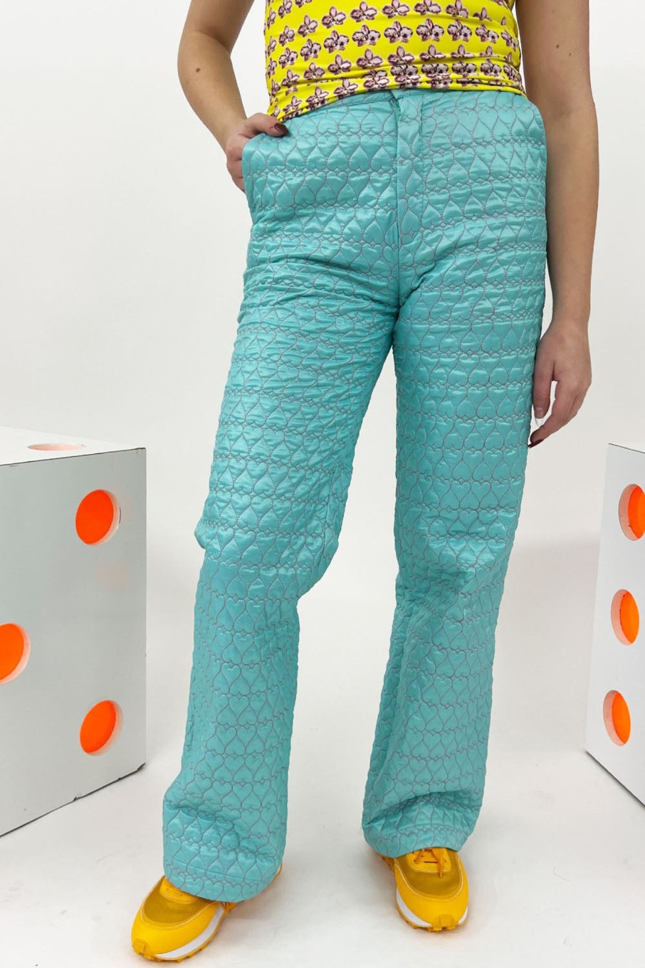 Women Marco Rambaldi Pants & Shorts | Marco Rambaldi-Quilted Hearts Trousers: Green