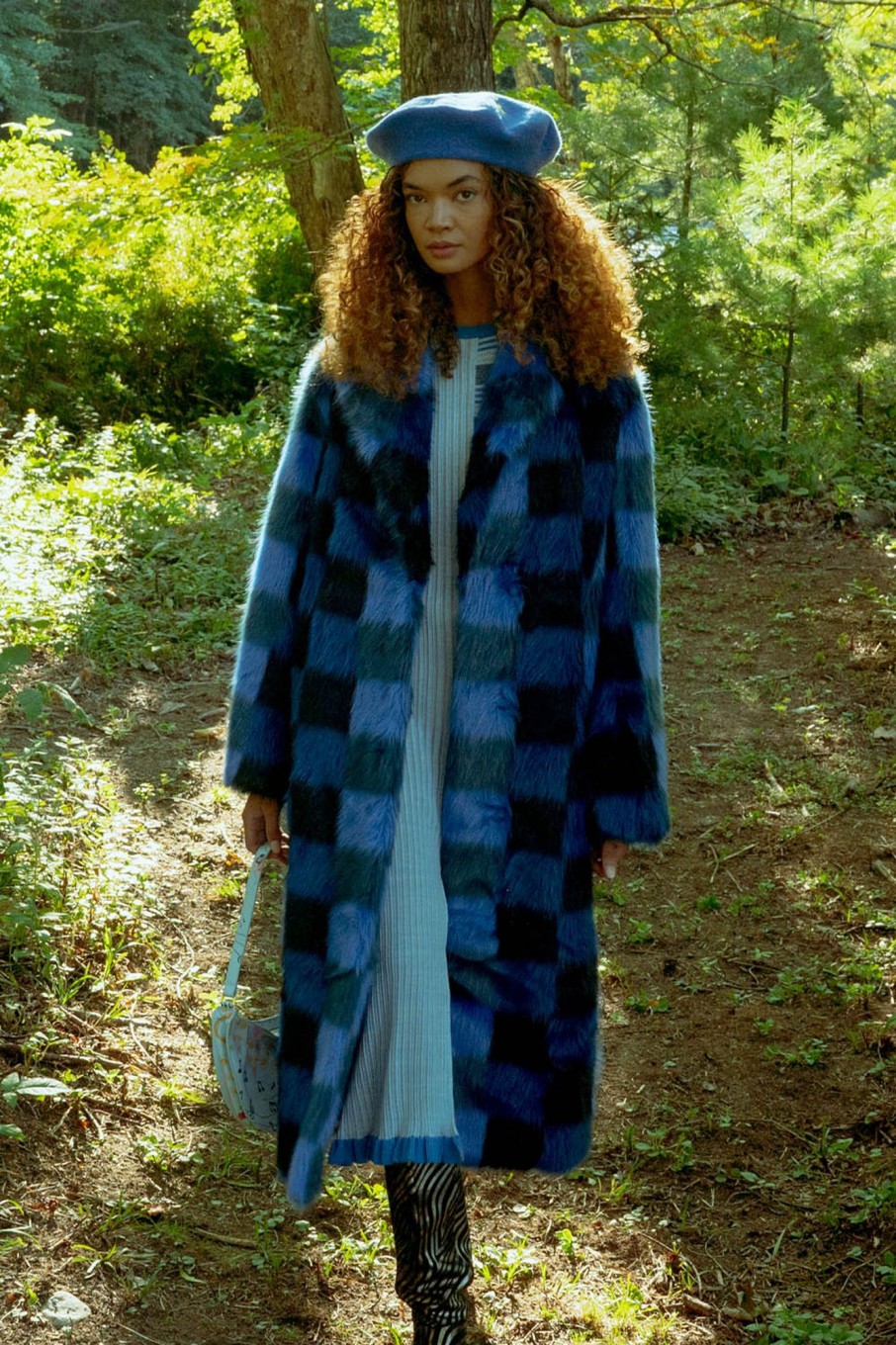 Women Stand Studio Outerwear | Stand Studio-Mio Coat: Blue Multi Check