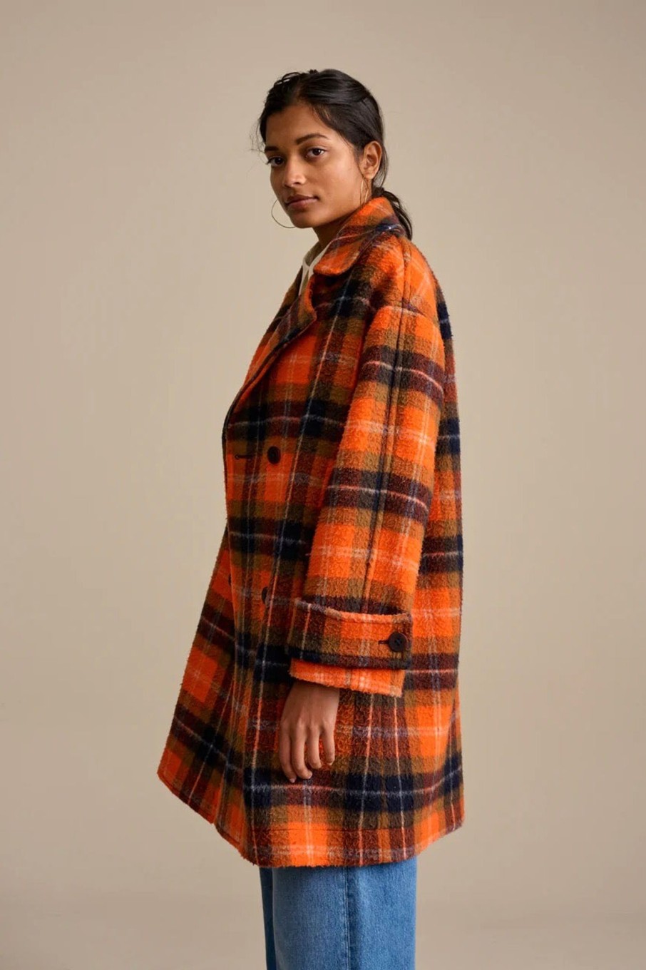 Women Bellerose Outerwear | Bellerose-Vaclav Coat: Orange Plaid