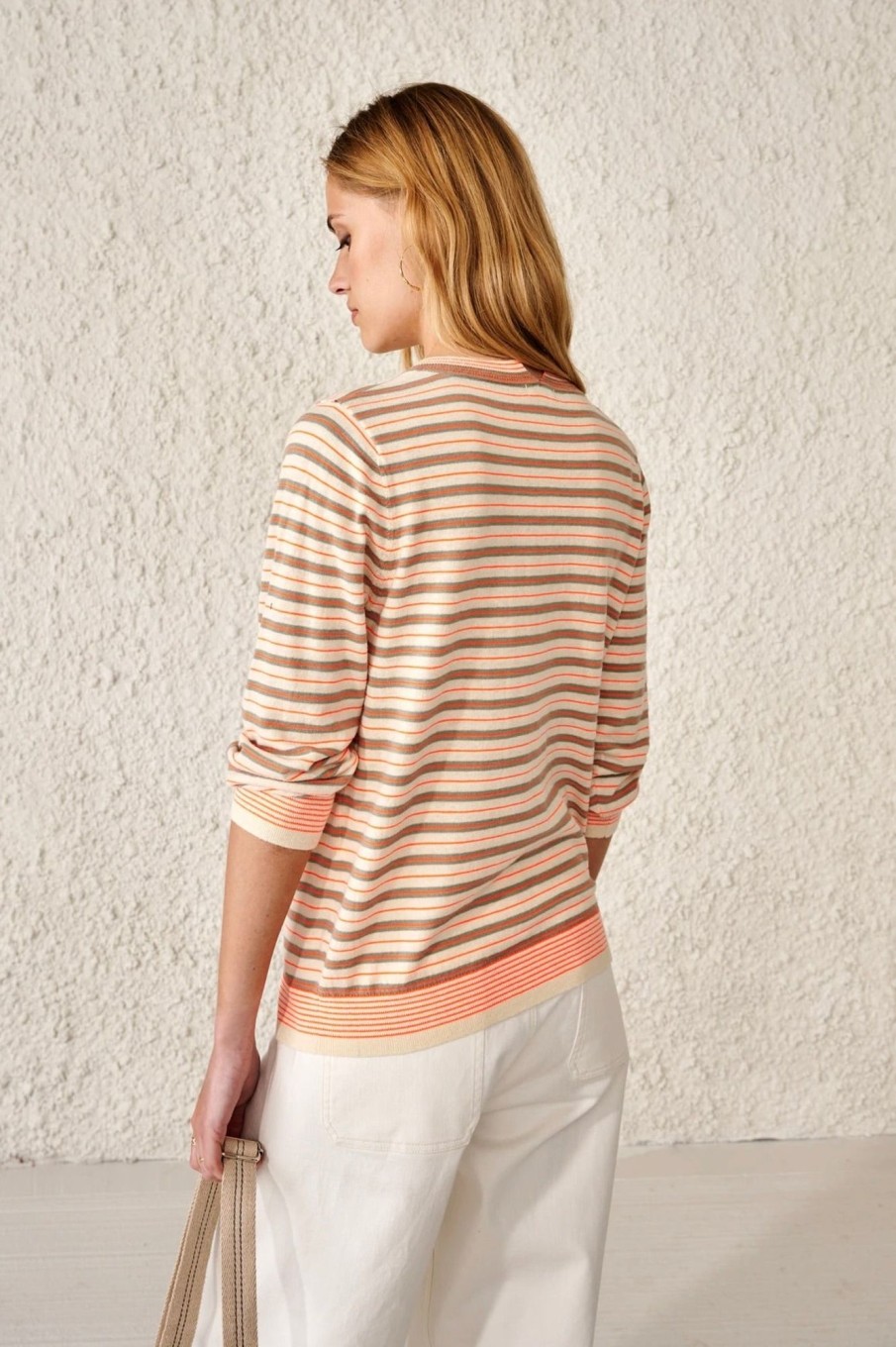 Women Bellerose Sweaters | Bellerose-Gops Sweater: Coral Stripes