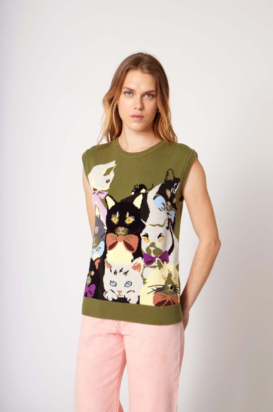 Women Manoush Sweaters | Manoush-Minette Vest: Kitten Collage