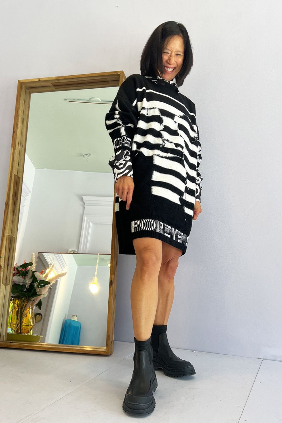 Women Iceberg Sweaters | Iceberg-Popeye Sweater Dress: Black & White Stripes