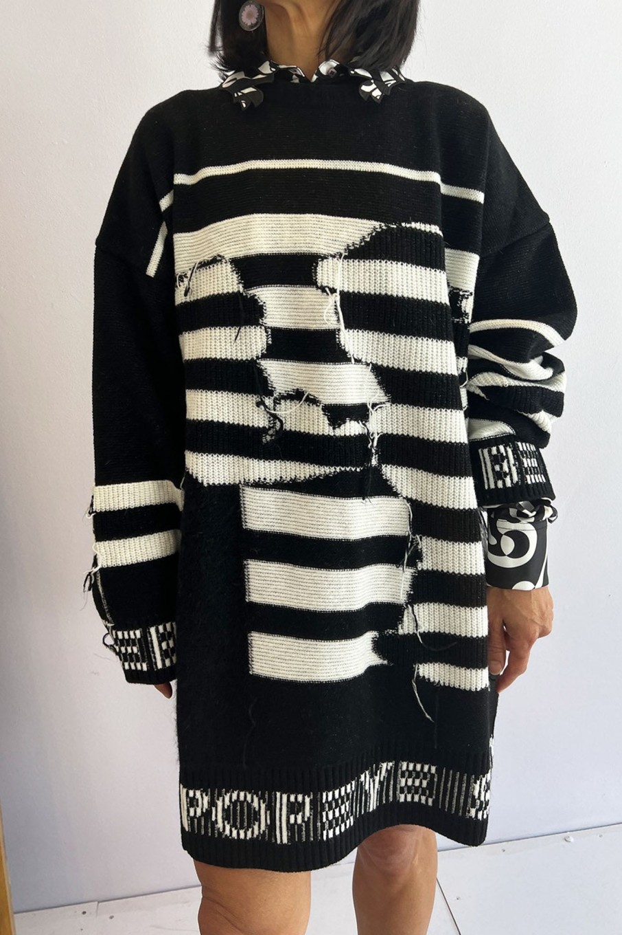 Women Iceberg Sweaters | Iceberg-Popeye Sweater Dress: Black & White Stripes