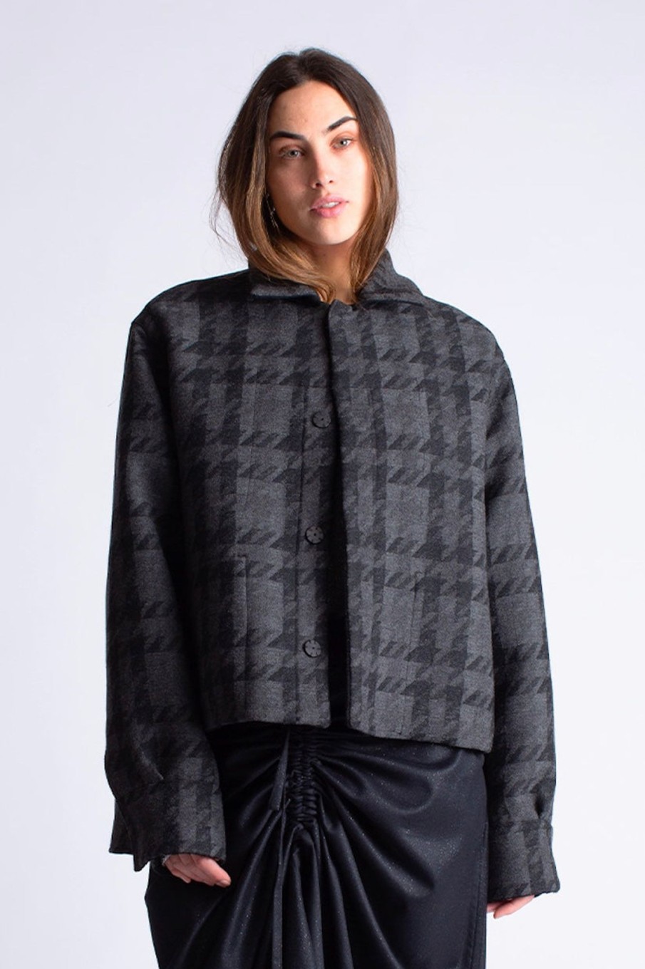 Women Francesca Marchisio Outerwear | Francesca Marchisio-Cropped Work Jacket: Grey Check