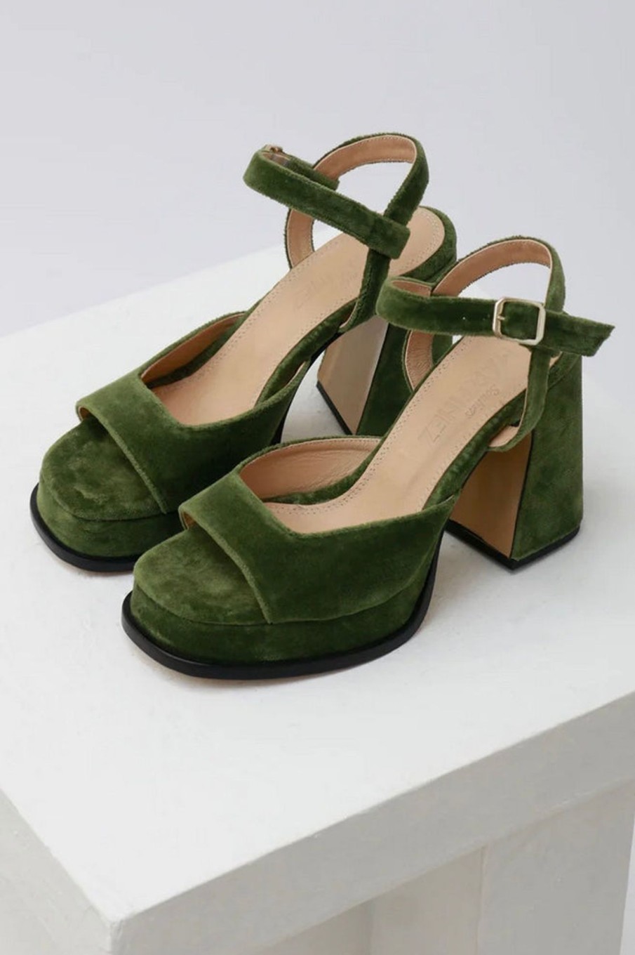 Women Souliers Martinez | Souliers Martinez-Gracia Platform Sandal: Khaki Velvet