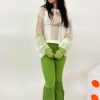 Women July Li Pants & Shorts | July Li-Flared Knit Pants: Avocado Green