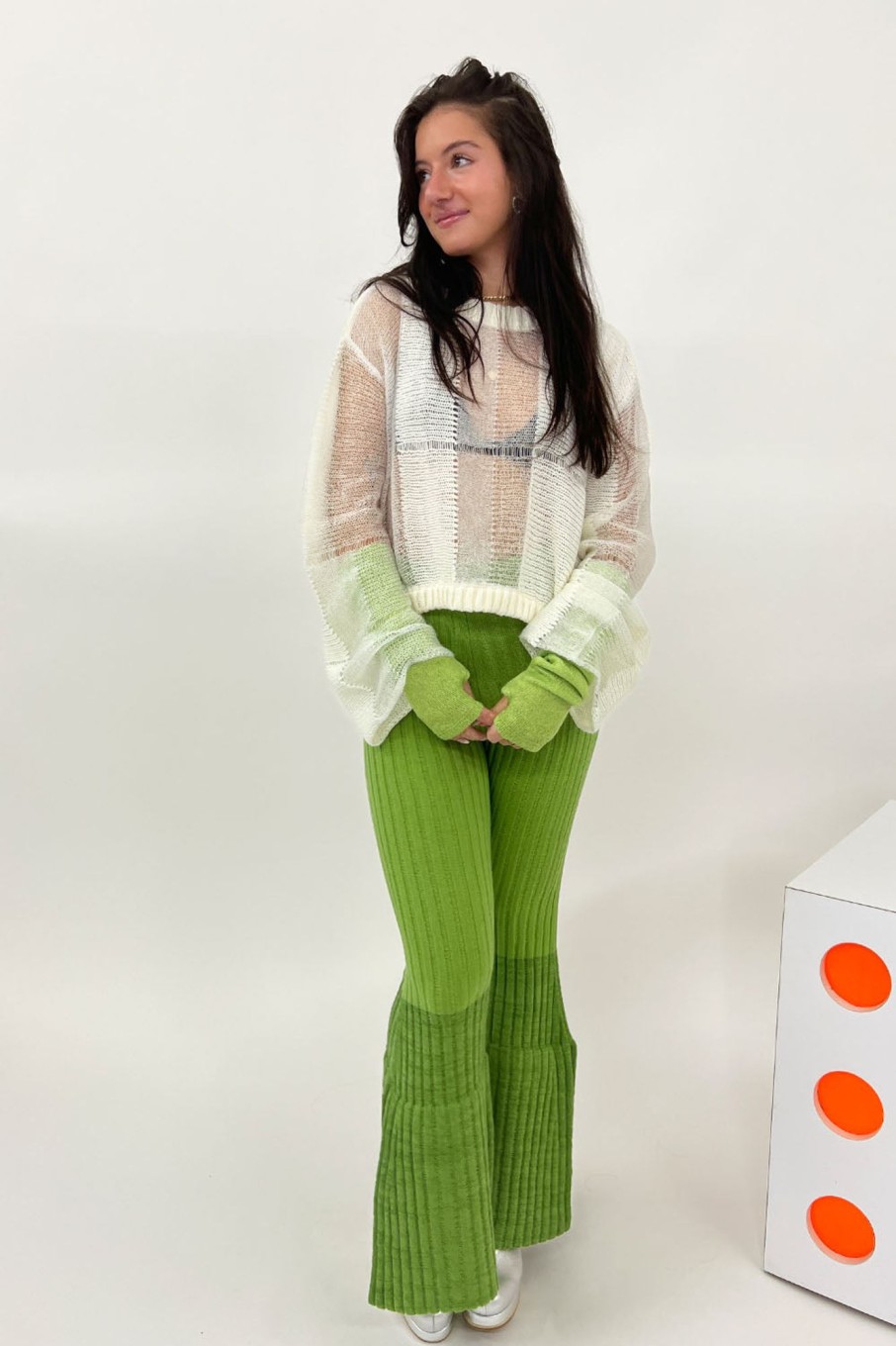 Women July Li Pants & Shorts | July Li-Flared Knit Pants: Avocado Green