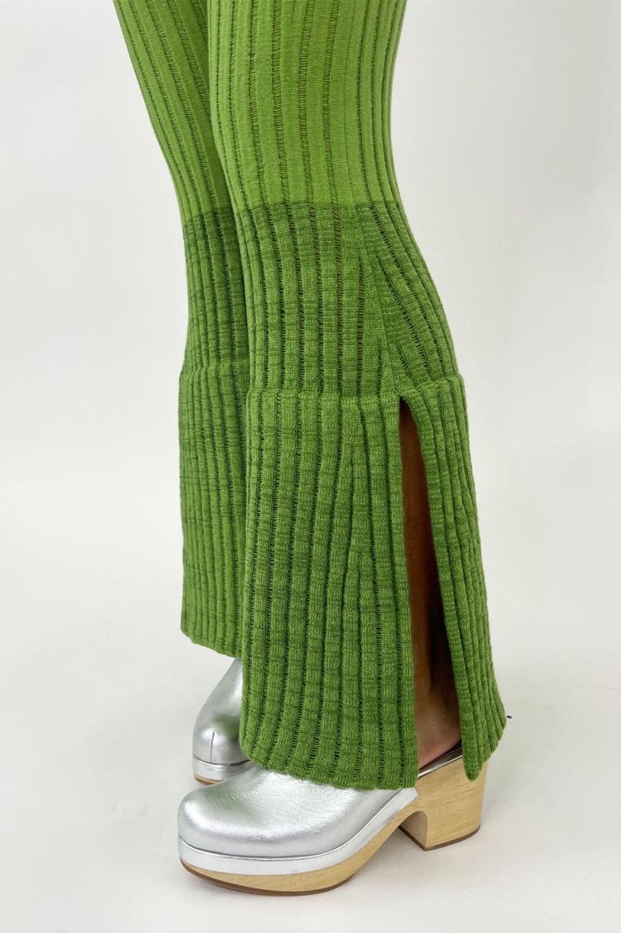 Women July Li Pants & Shorts | July Li-Flared Knit Pants: Avocado Green