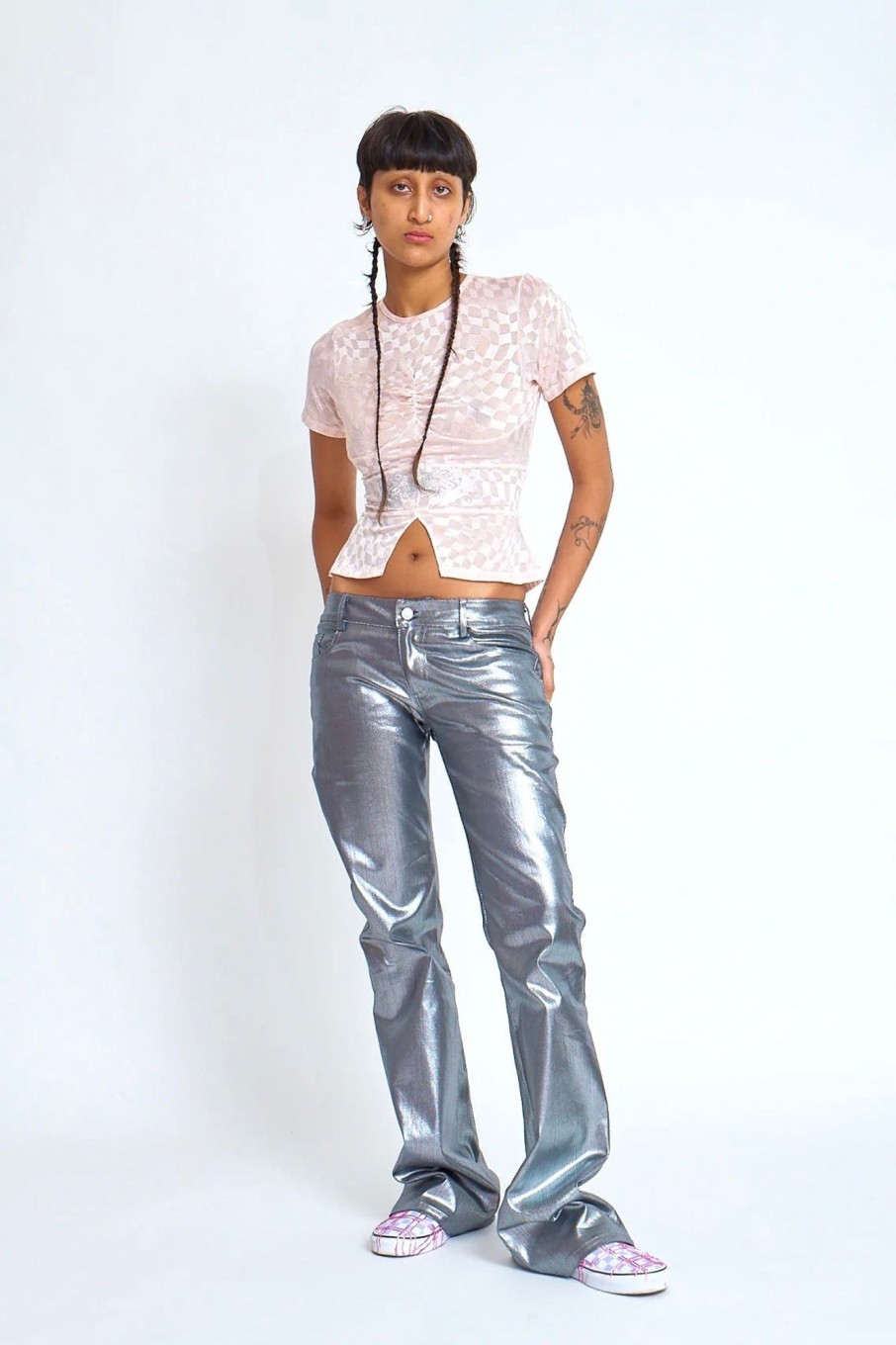 Women Collina Strada Pants & Shorts | Collina Strada-Puddle Flare Pants: Silver