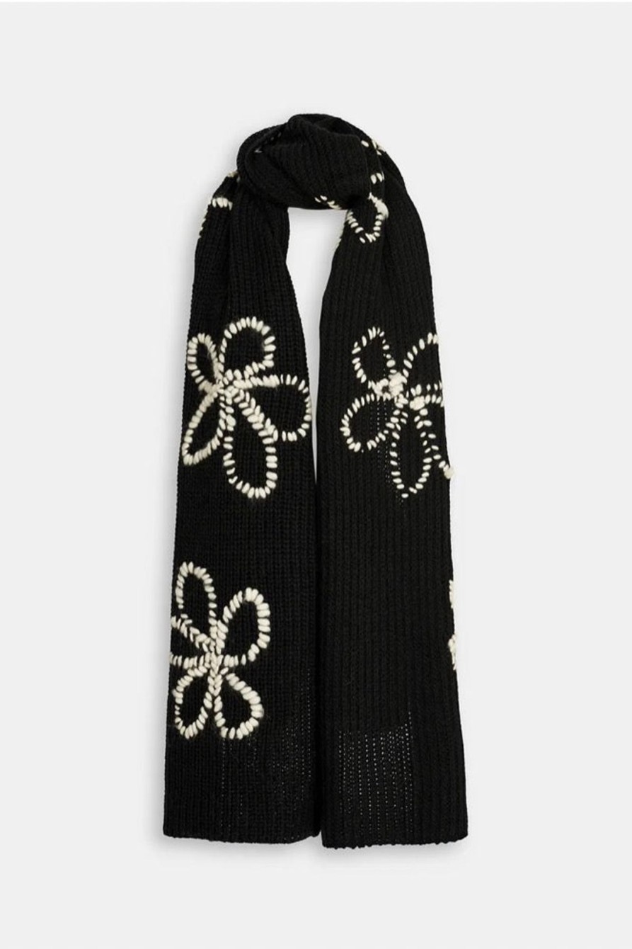 Women Essentiel Antwerp Scarves | Essentiel Antwerp-Eflorale Embroidered Scarf: Black