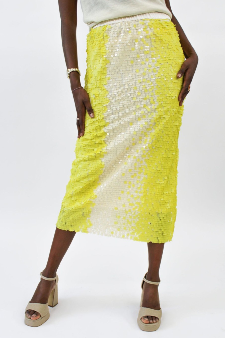 Women CO|TE Skirts | Co|Te-Megan Skirt: Yellow Sequin