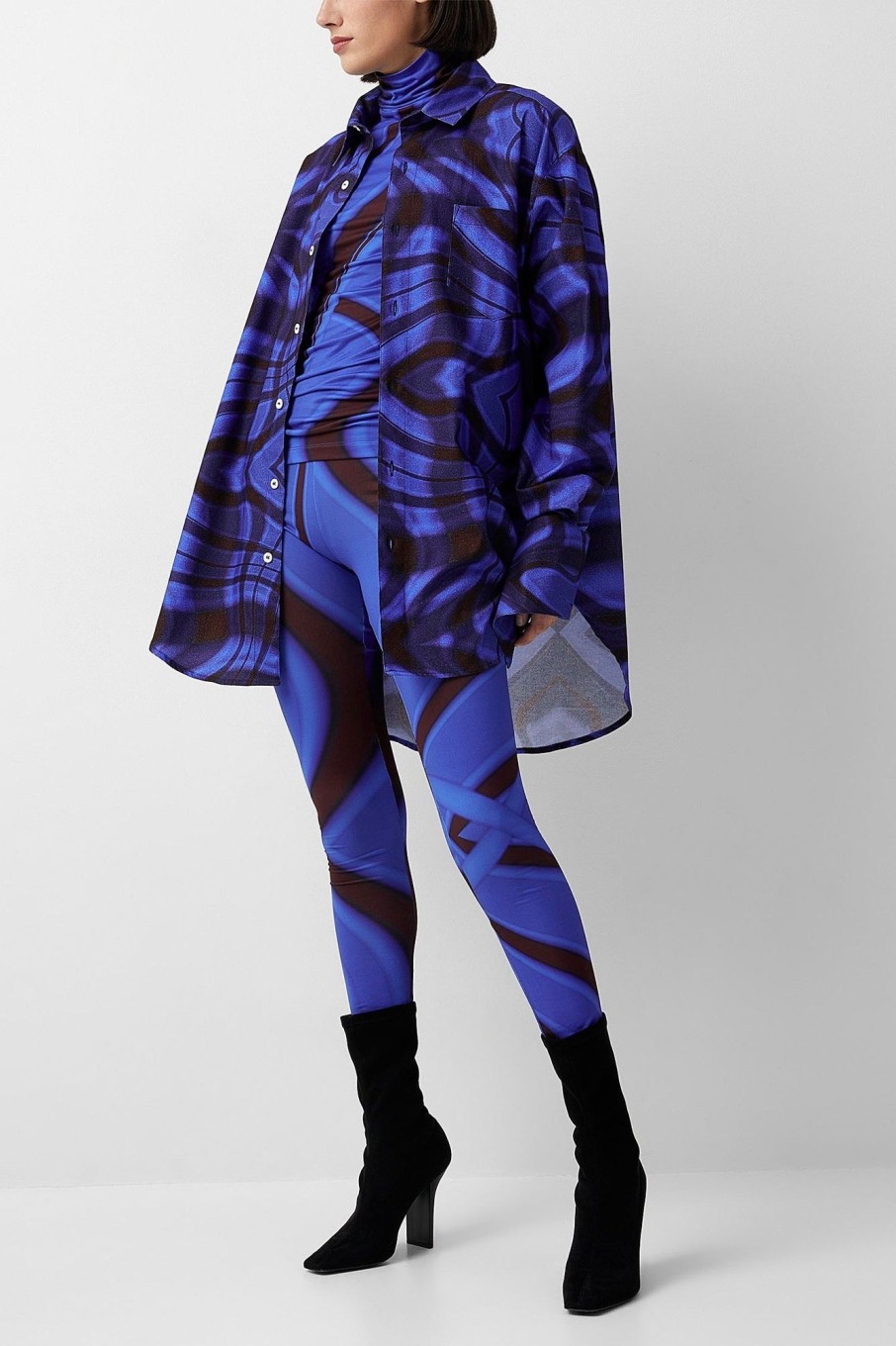 Women Le Cavalier Pants & Shorts | Le Cavalier-Leggings: Blue Wavy Print