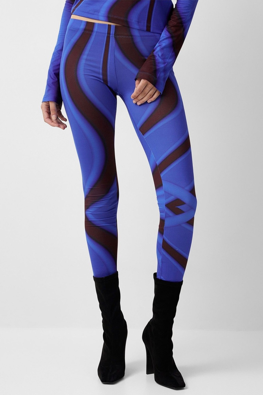 Women Le Cavalier Pants & Shorts | Le Cavalier-Leggings: Blue Wavy Print