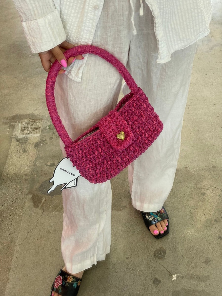 Women Marco Rambaldi Bags | Marco Rambaldi-Knitwear Baguette Bag: Fuchsia