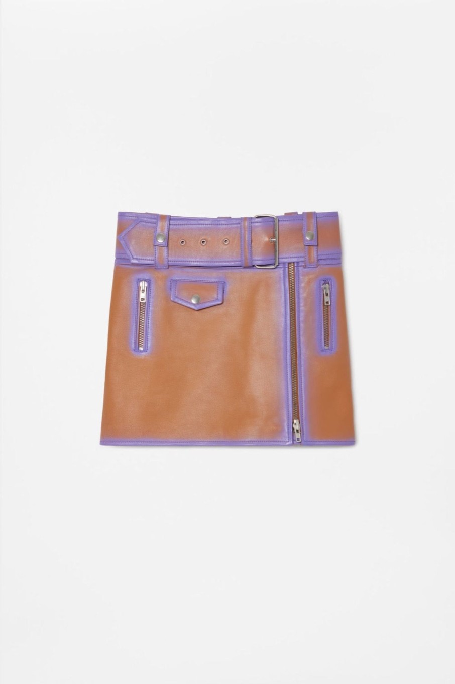 Women Stand Studio Skirts | Stand Studio-Biker Skirt: Tan/Neon Violet