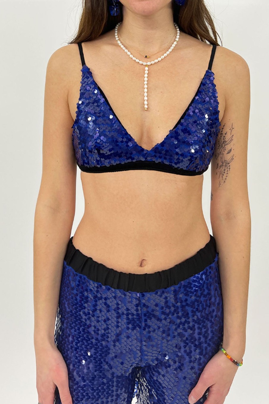 Women Ottod'ame Tops | Ottod'Ame-Sequin Bra Top: Blue