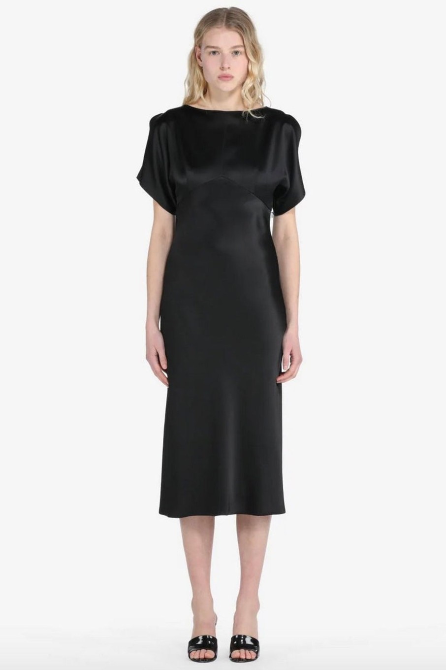 Women No.21 Dresses | No.21-Satin Short Sleeve Midi Dress: Black