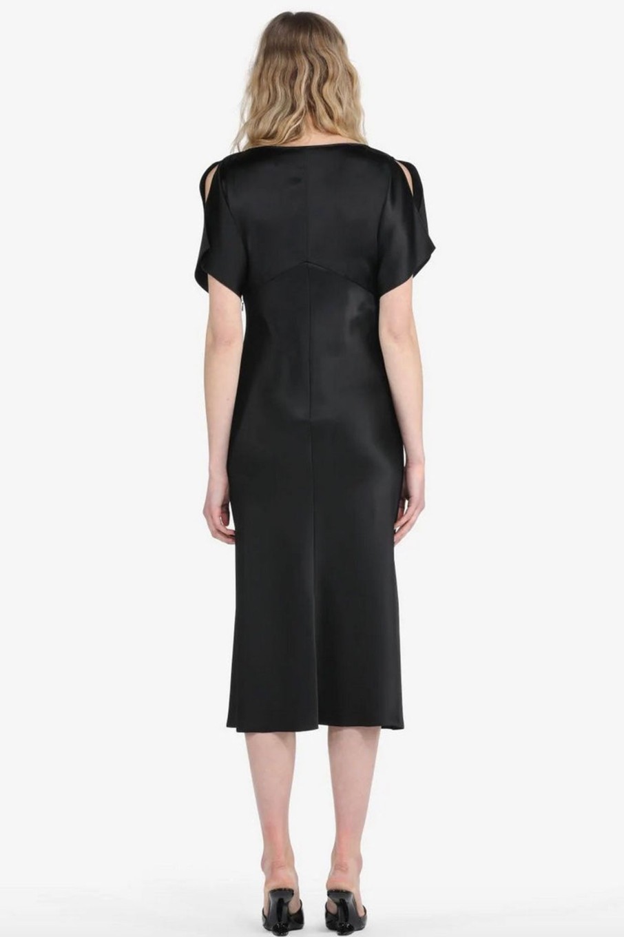 Women No.21 Dresses | No.21-Satin Short Sleeve Midi Dress: Black