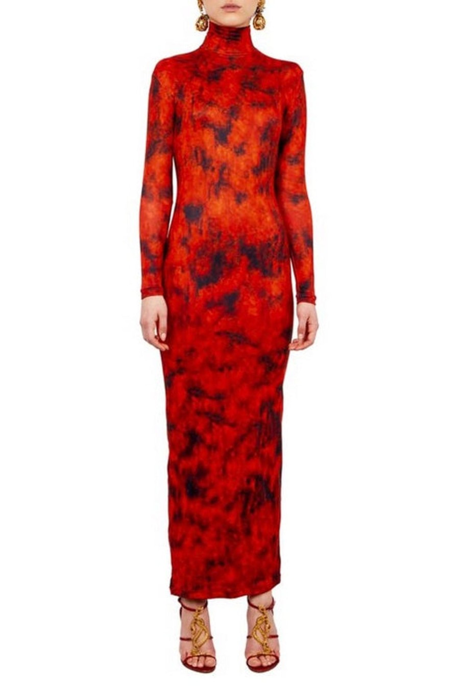 Women Christoph Rumpf Dresses | Christoph Rumpf-Long Sleeve Turtleneck Dress: Red