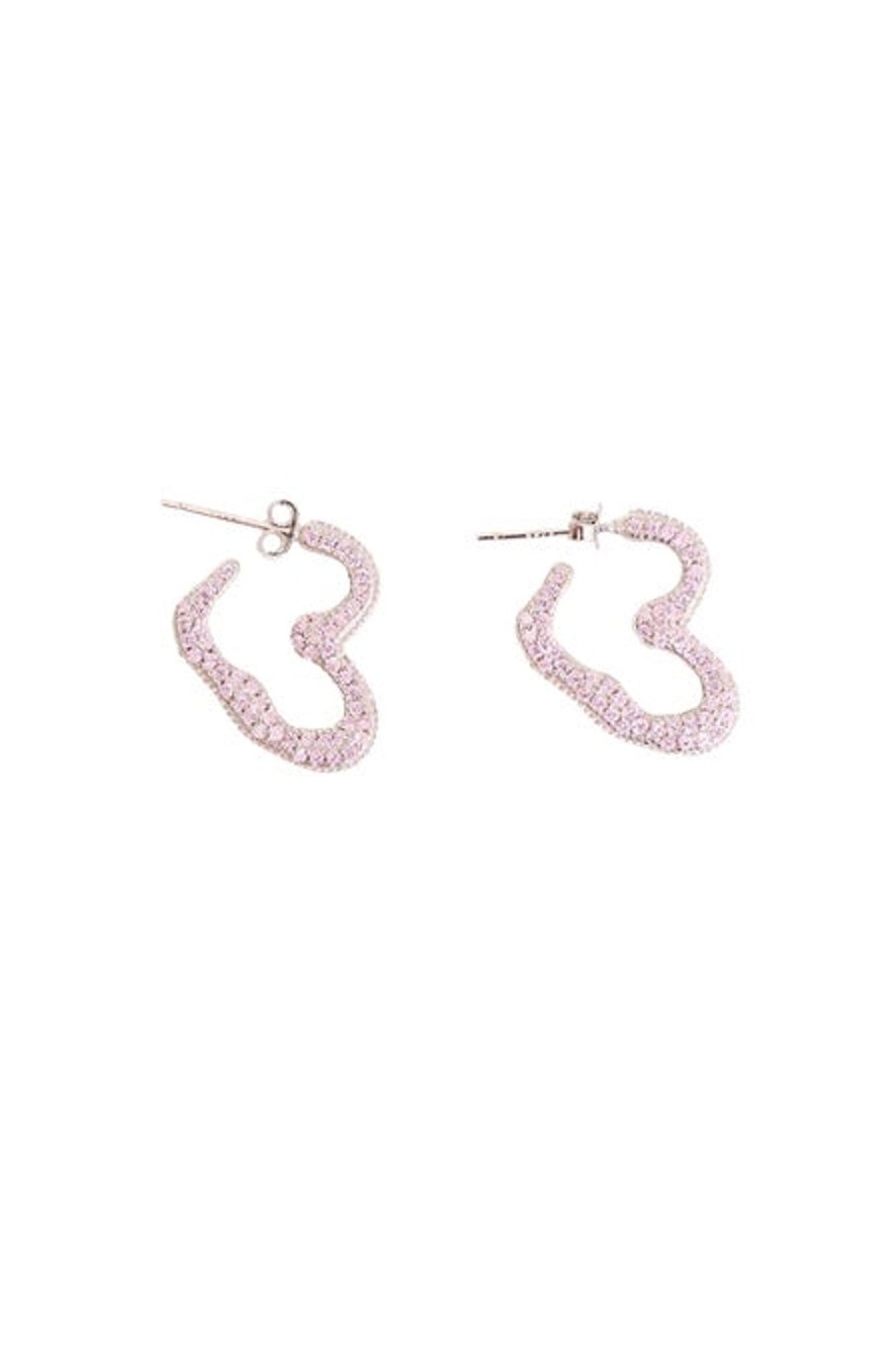 Women Collina Strada Jewelry | Collina Strada-Rhinestone Heart Earrings: Light Pink