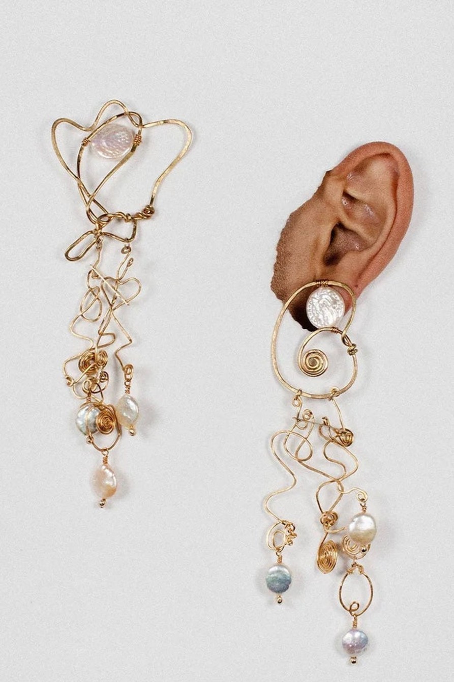 Women Isshī Jewelry | Isshi-Enredo Earrings: Golden Pearl