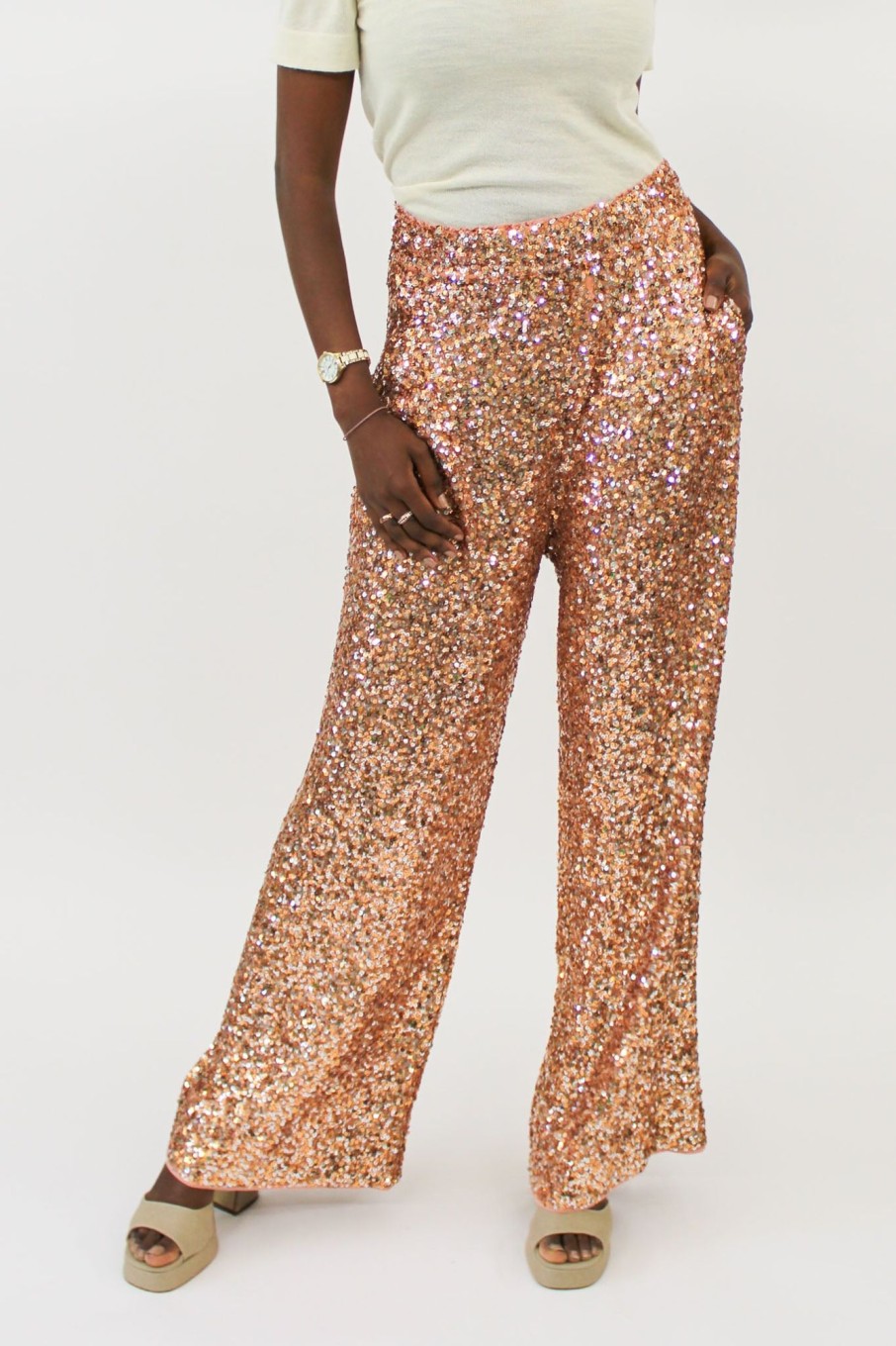 Women Essentiel Antwerp Pants & Shorts | Essentiel Antwerp-Entry Sequin-Embellished Wide Leg Pants: Tiger Blossom