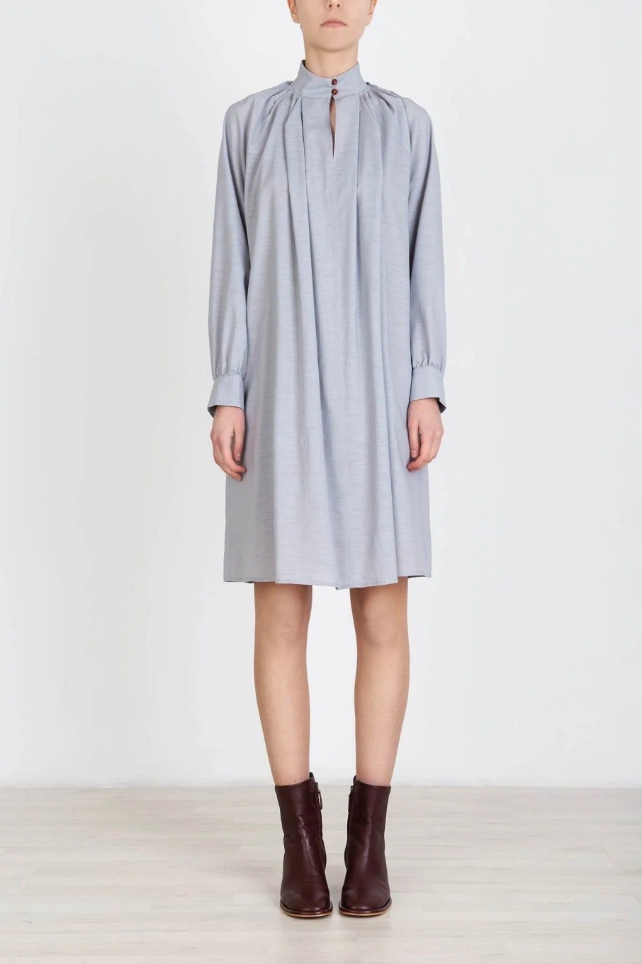 Women Alysi Dresses | Alysi-Long Sleeve Mini Dress: Dusty Blue