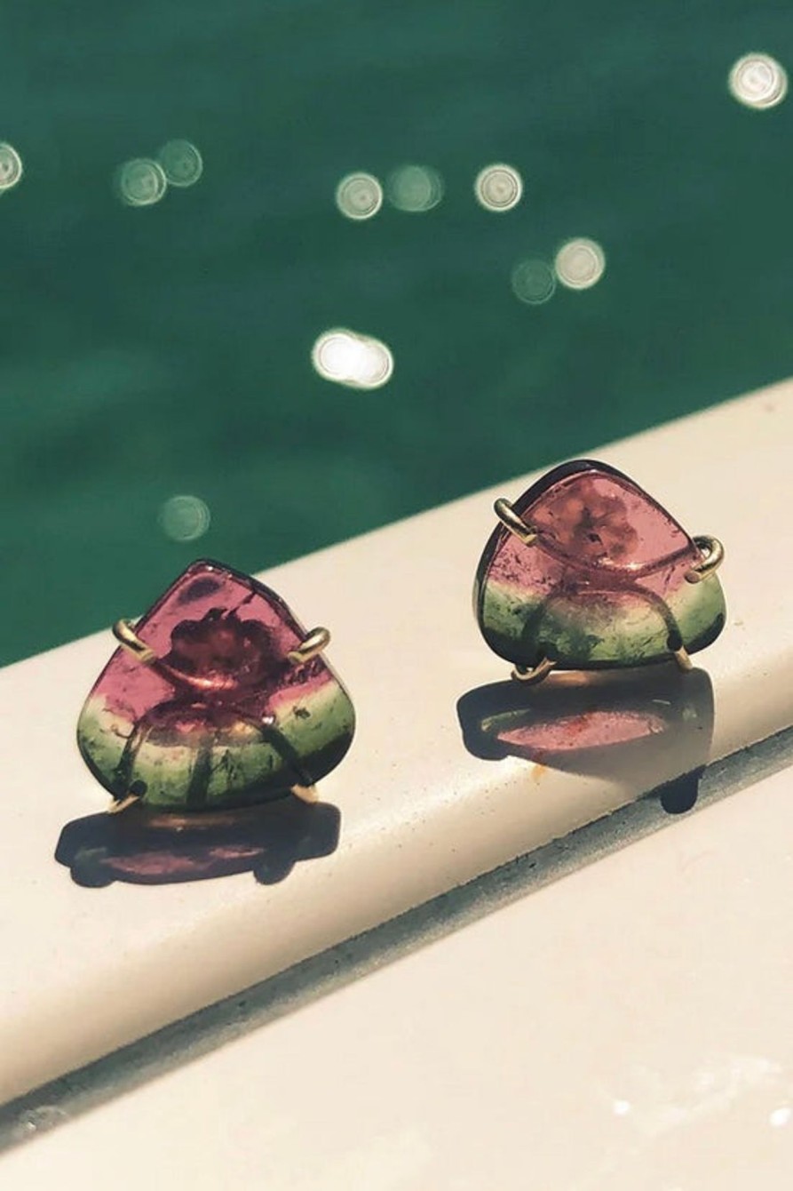 Women Airy Heights Design Jewelry | Airy Heights Design-Watermelon Tourmaline Wedges Set: 14K Yellow Gold