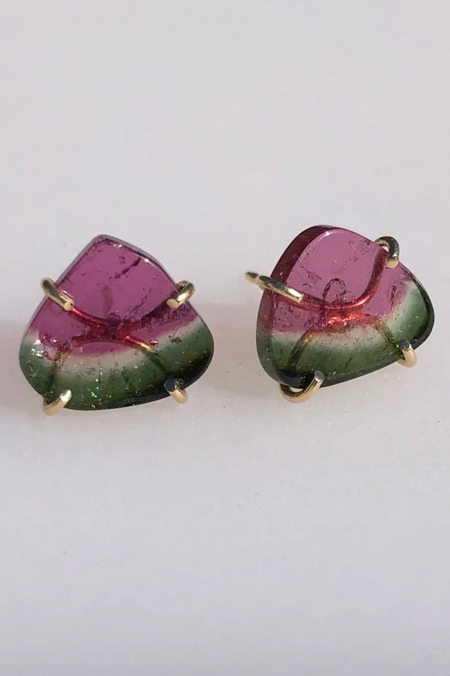 Women Airy Heights Design Jewelry | Airy Heights Design-Watermelon Tourmaline Wedges Set: 14K Yellow Gold