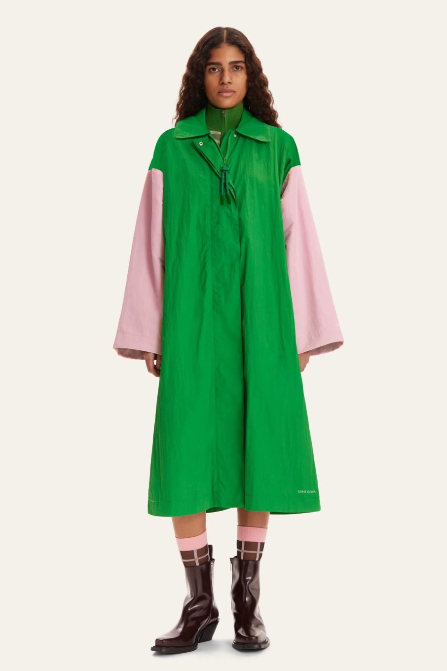 Women Stine Goya Outerwear | Stine Goya-Namei Jacket: Shamrock Green/Pastel Lavender