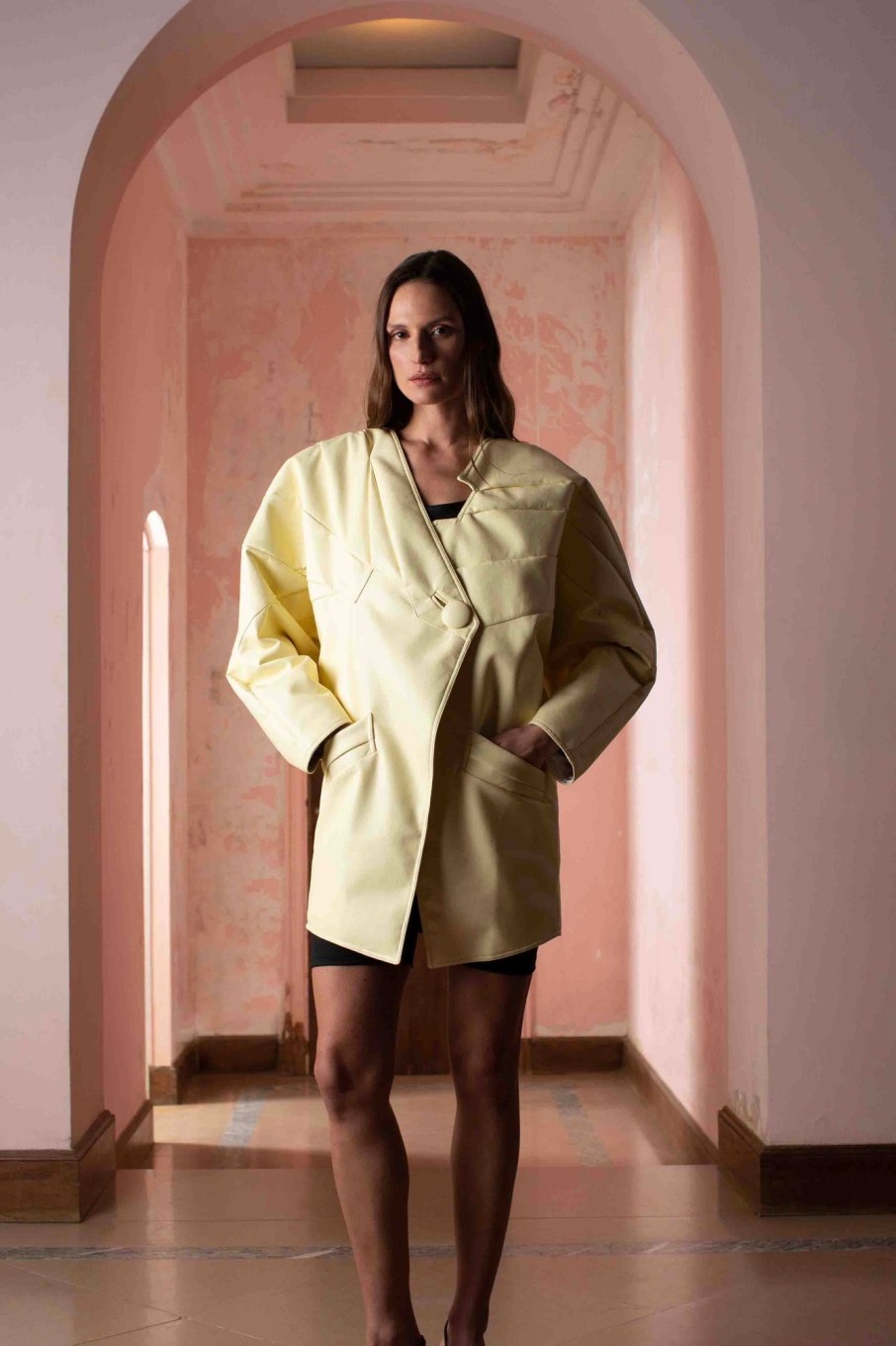 Women Fête Impériale Outerwear | Fete Imperiale-Cesari Jacket: Pale Yellow Recycled Leather