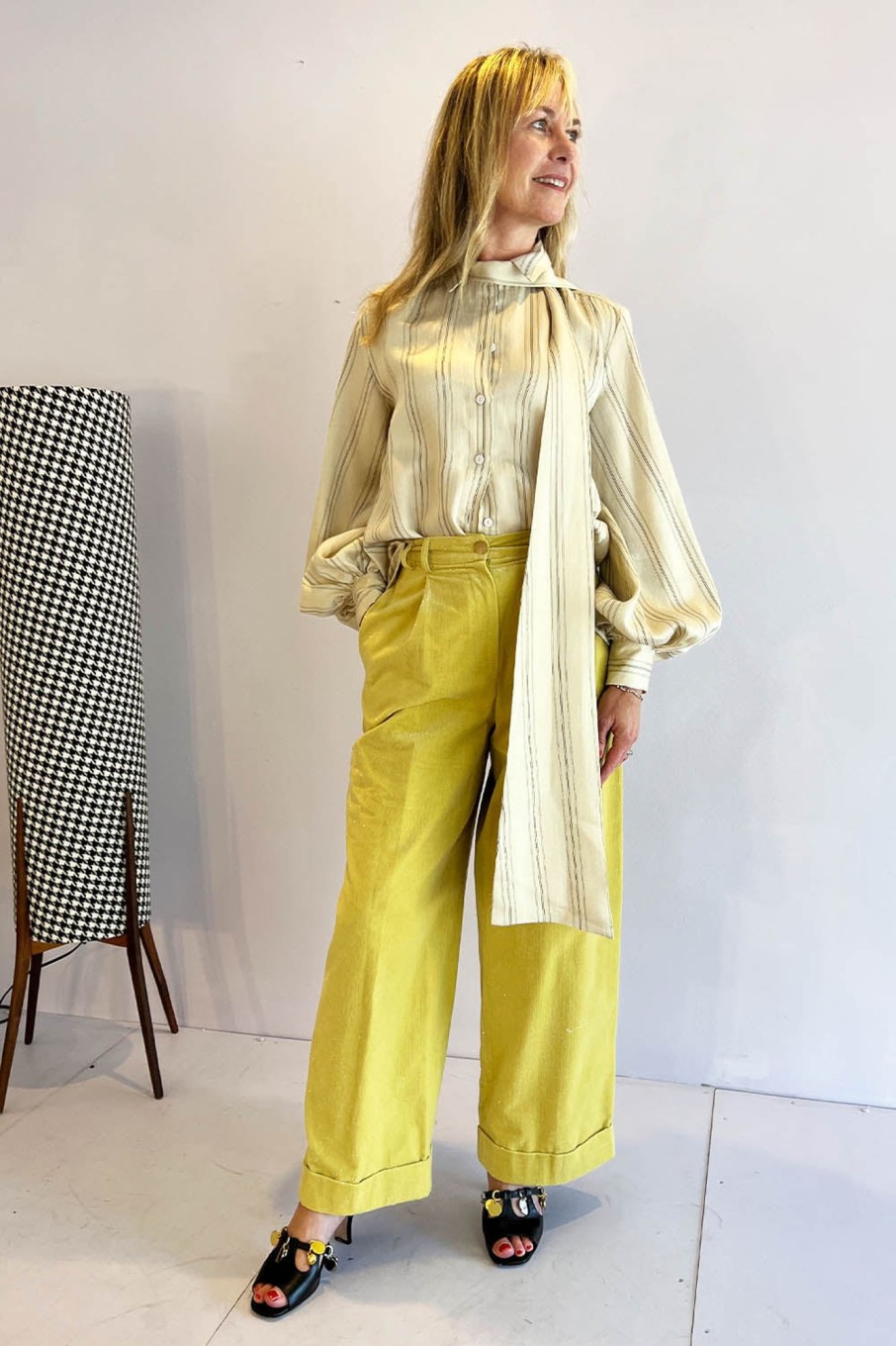 Women Alysi Pants & Shorts | Alysi-Corduroy Sparkle Trousers: Yellow