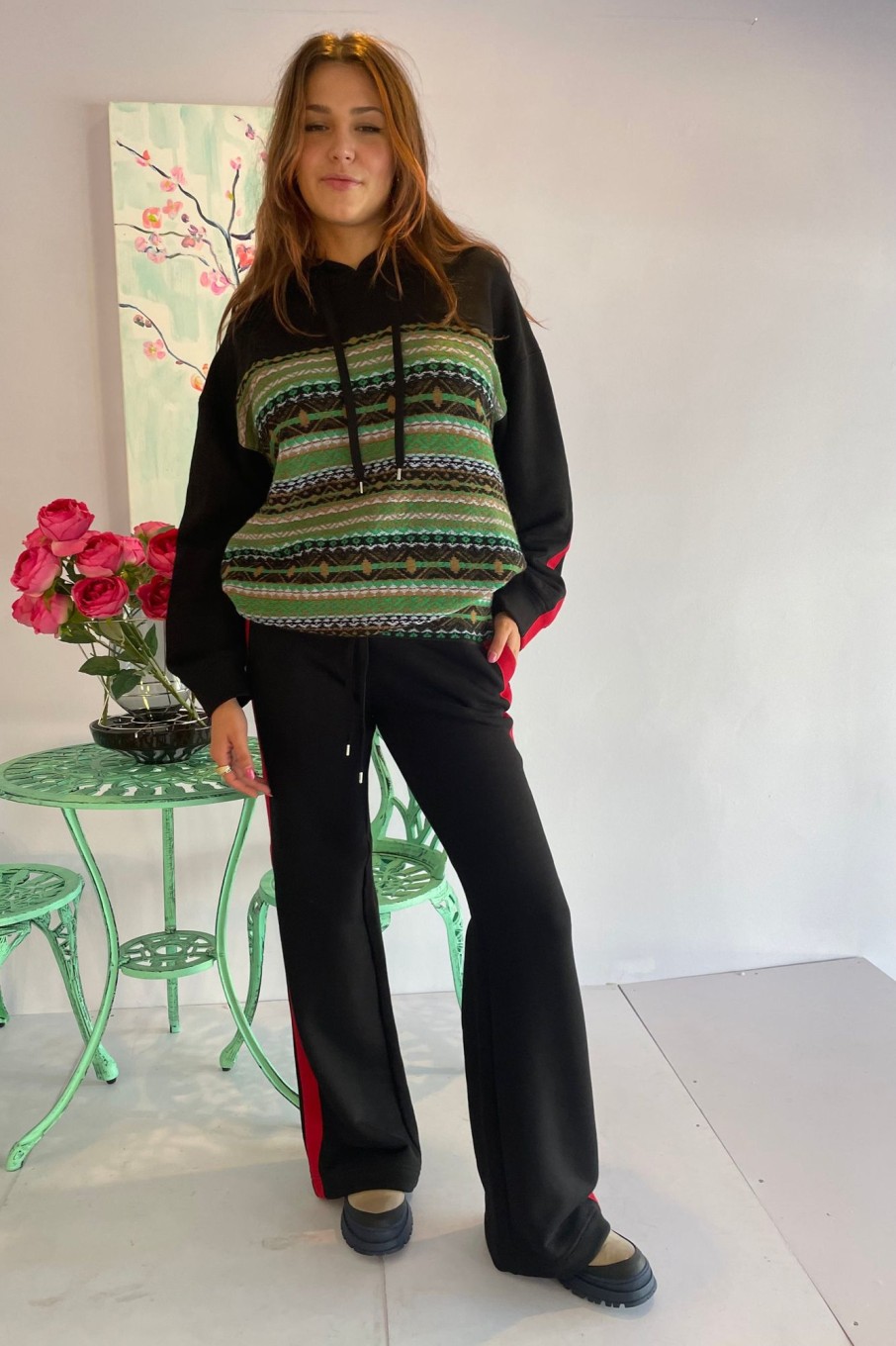 Women No. 21 Pants & Shorts | No. 21-Sweatpants: Black/ Green Stripe