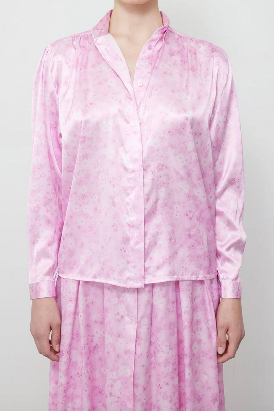 Women Ilag Tops | Ilag-Plomme Satin Blouse: Pink Flower