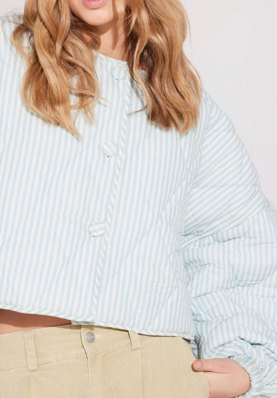 Women Ilag Outerwear | Ilag-Strandfol Reversible Jacket: Creme/Blue Stripes