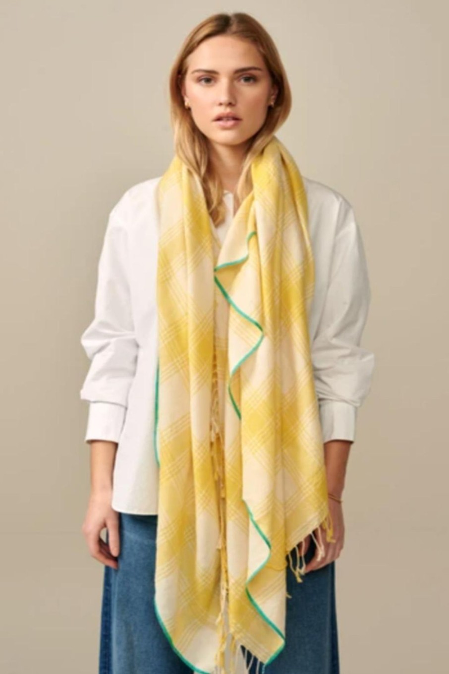 Women Bellerose Scarves | Bellerose-Sedalia Scarf: Yellow Check