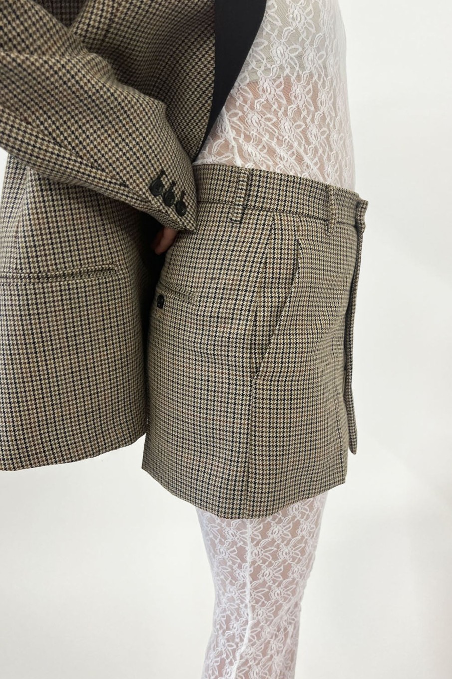 Women No. 21 Skirts | No. 21-Houndstooth Mini Skirt: Khaki