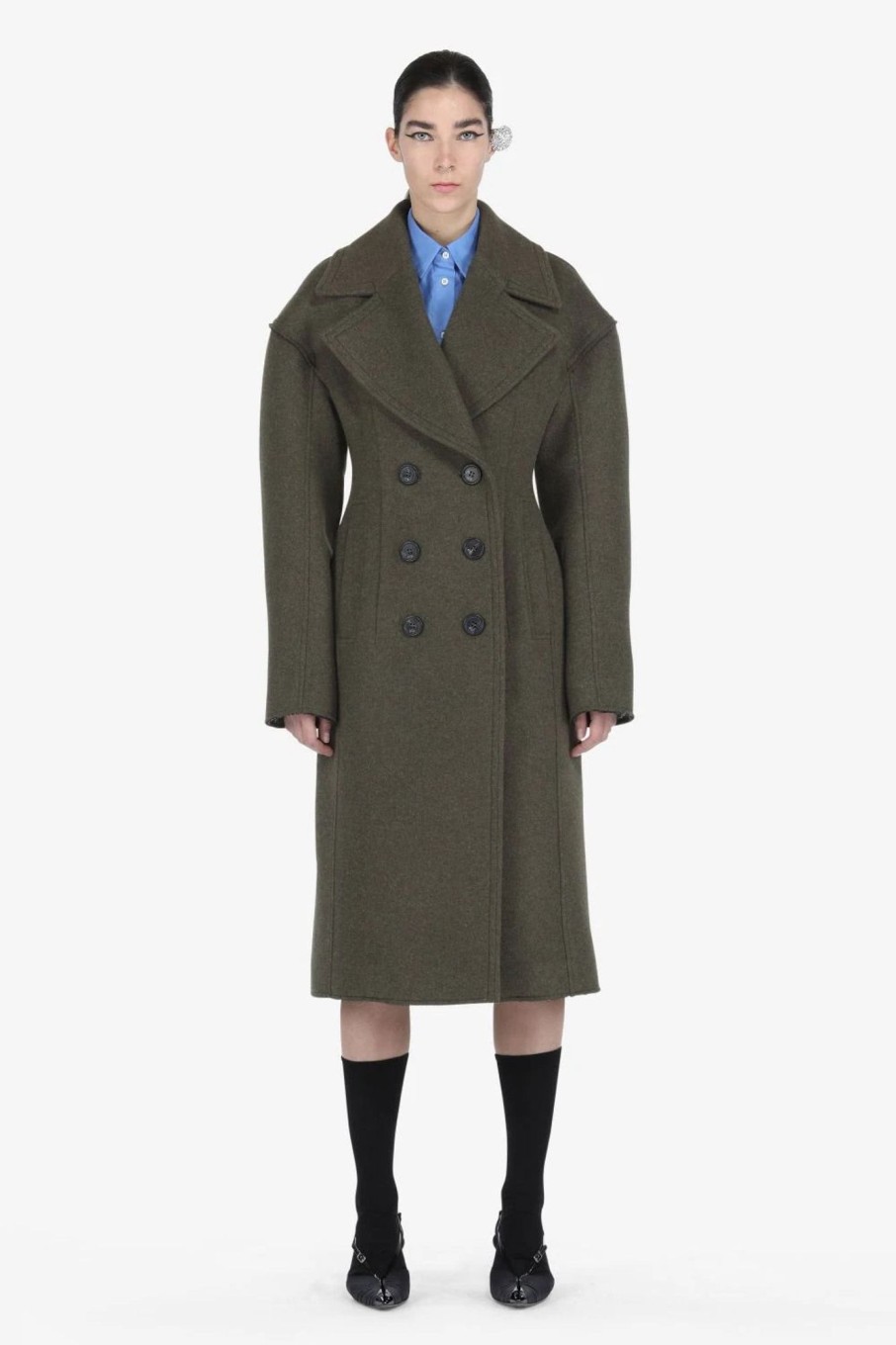 Women No. 21 Outerwear | No. 21-Double Breasted Coat: Khaki Green