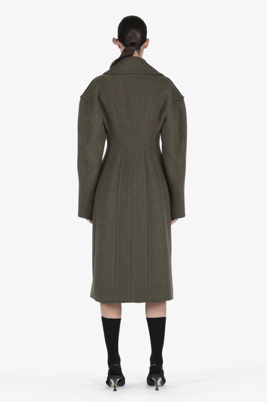 Women No. 21 Outerwear | No. 21-Double Breasted Coat: Khaki Green