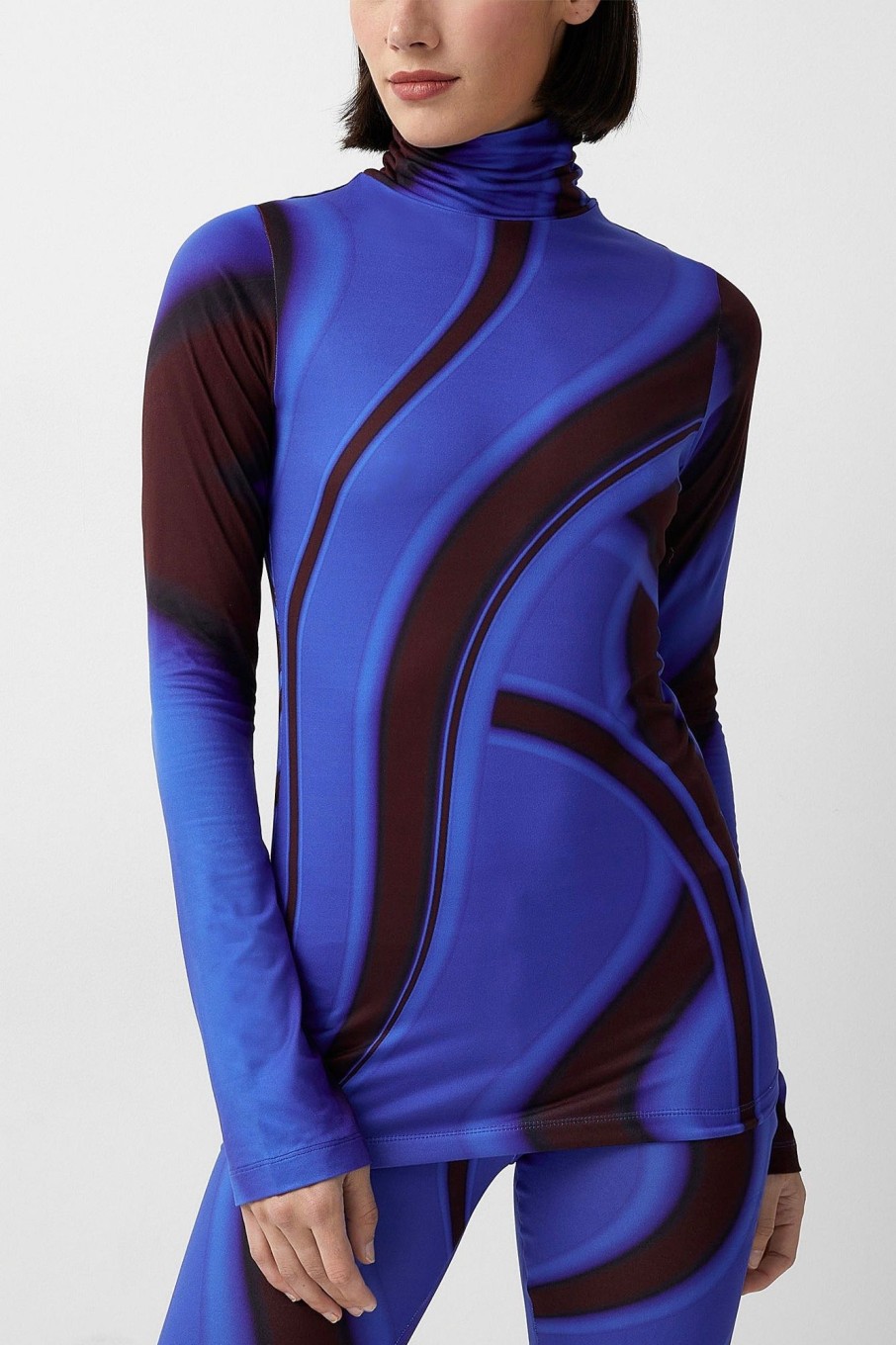 Women Le Cavalier Tops | Le Cavalier-Turtleneck: Blue Wavy Print