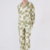 Women Not Just Pajama Loungewear | Not Just Pajama-King Of Chess Silk Pajama Set : Green & Ivory