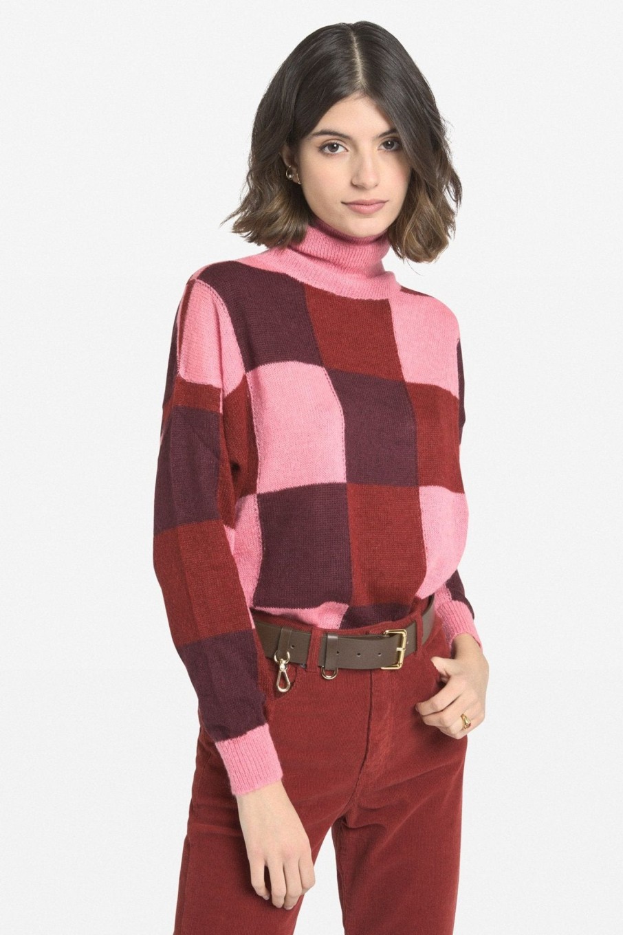 Women Ottod'ame Sweaters | Ottod'Ame-Checkered Sweater: Pink