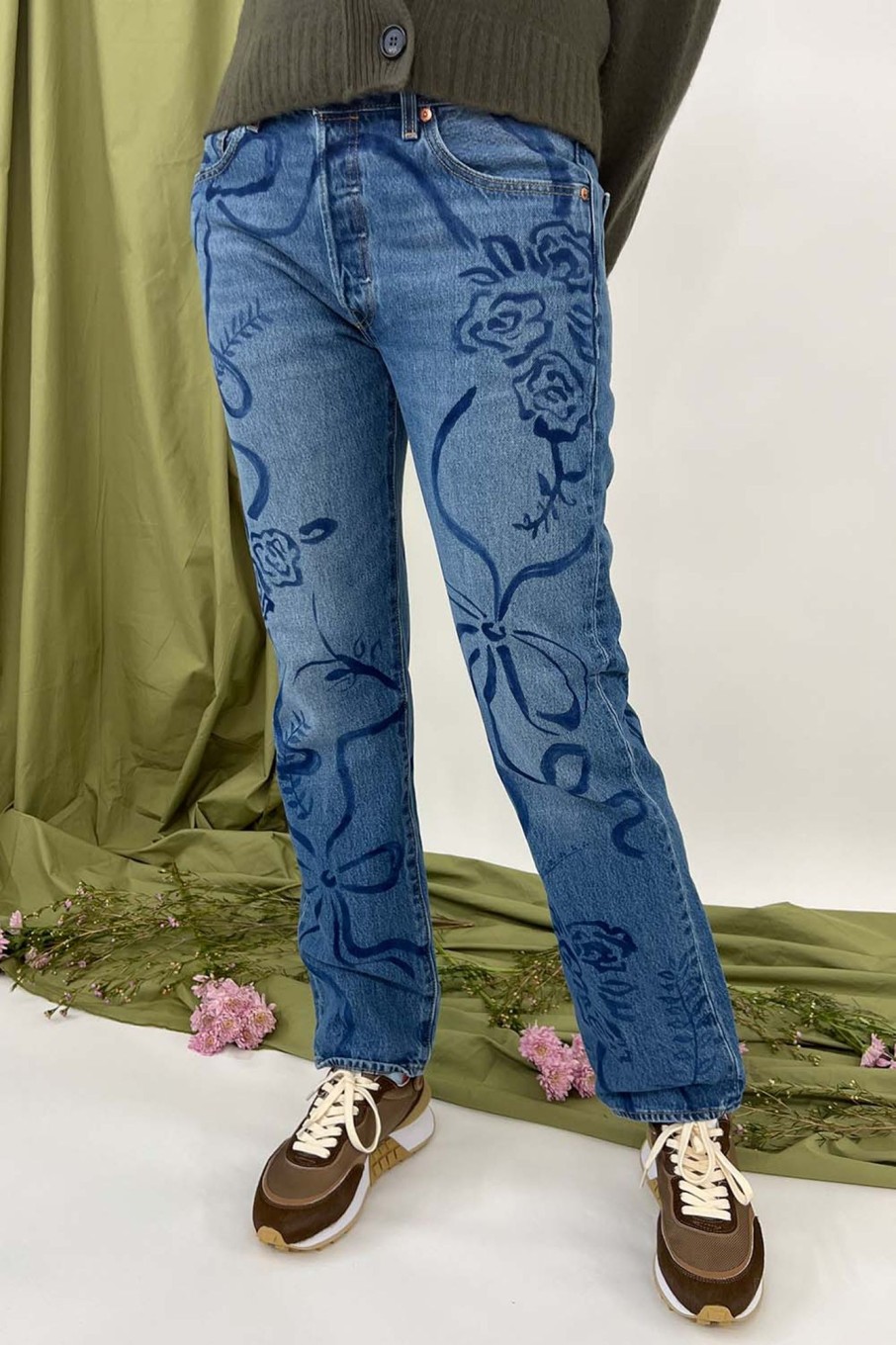 Women Collina Strada Pants & Shorts | Collina Strada-Painted Levi'S 501S: Laurel Ashleigh Floral