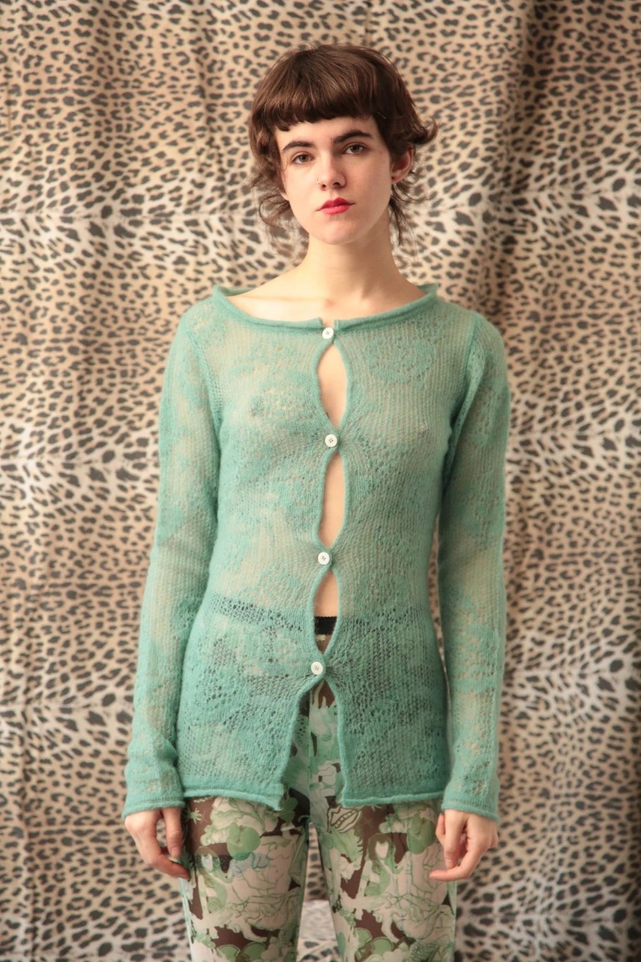 Women Marco Rambaldi Sweaters | Marco Rambaldi-Roses Jacquard Cardigan: Green